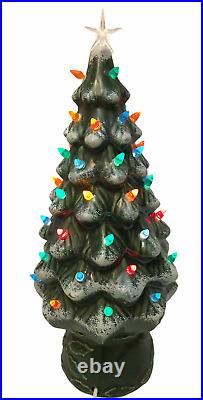 Vintage Ceramic Lighted Green Christmas Tree Flocked 17.5 Atlantic Mold