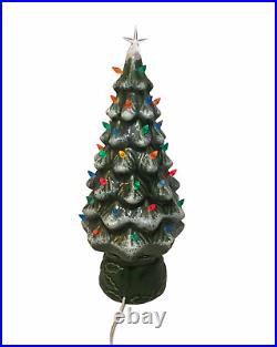 Vintage Ceramic Lighted Green Christmas Tree Flocked 17.5 Atlantic Mold