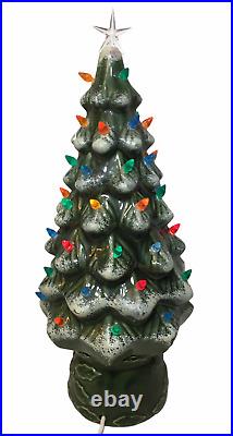 Vintage Ceramic Lighted Green Christmas Tree Flocked 17.5 Classic Living Xmas