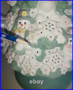 Vintage Ceramic Lighted Light Up Hand Painted Posing Snowmen Christmas Tree
