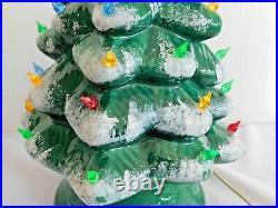 Vintage Ceramic Lighted Mold Christmas Tree Snow Flocked Holly Base 19