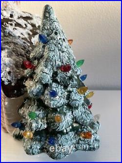 Vintage Ceramic Log Cabin Christmas Tree With Light Holiday Decor