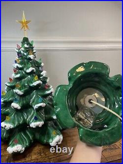 Vintage Ceramic Mold Scrolled Base MUSIC BOX Christmas Tree Flocked Branch 18