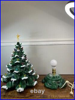 Vintage Ceramic Mold Scrolled Base MUSIC BOX Christmas Tree Flocked Branch 18