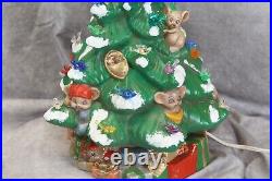 Vintage Ceramic Mouse Christmas Tree Green Hand-painted 16 Tall x 9.5 Wide