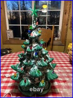 Vintage Ceramic Musical Christmas Tree 16 Lighted Flocked Atlantic Mold