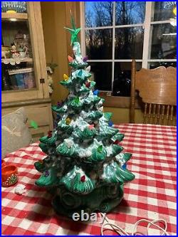 Vintage Ceramic Musical Christmas Tree 16 Lighted Flocked Atlantic Mold