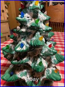 Vintage Ceramic Musical Christmas Tree 16 Lighted Flocked Atlantic Mold