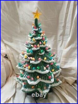 Vintage Ceramic Musical Flocked Lighted Christmas Tree 18 VG cond. Plays Wint