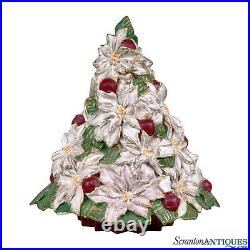 Vintage Ceramic Poinsettia Floral White Christmas Tree Sculpture 14
