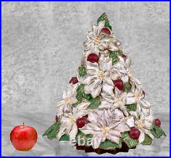 Vintage Ceramic Poinsettia Floral White Christmas Tree Sculpture 14