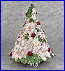 Vintage Ceramic Poinsettia Floral White Christmas Tree Sculpture 14
