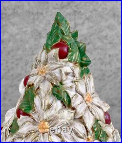 Vintage Ceramic Poinsettia Floral White Christmas Tree Sculpture 14