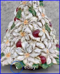 Vintage Ceramic Poinsettia Floral White Christmas Tree Sculpture 14