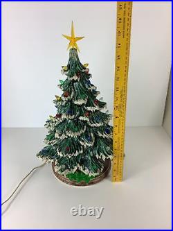 Vintage Ceramic Snow Tip Christmas Tree With Musical Base 18 Missing Lights