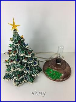 Vintage Ceramic Snow Tip Christmas Tree With Musical Base 18 Missing Lights