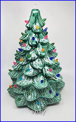 Vintage Ceramic Tabletop Christmas Tree Decoration Mult Color Bulbs w Light 15in
