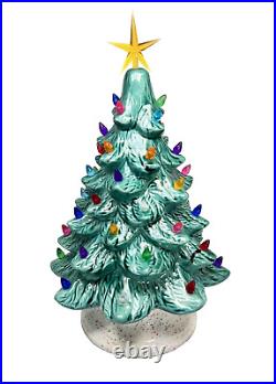 Vintage Ceramic Tabletop Christmas Tree Multi Color w Light and Base 15.25in