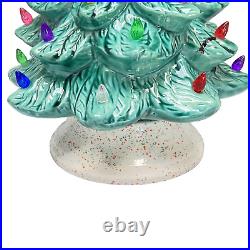 Vintage Ceramic Tabletop Christmas Tree Multi Color w Light and Base 15.25in