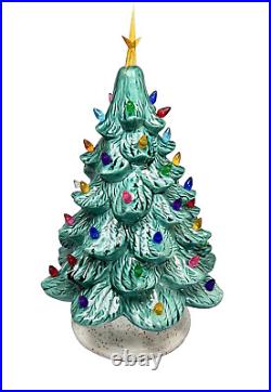 Vintage Ceramic Tabletop Christmas Tree Multi Color w Light and Base 15.25in