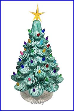 Vintage Ceramic Tabletop Christmas Tree Multi Color w Light and Base 15.25in