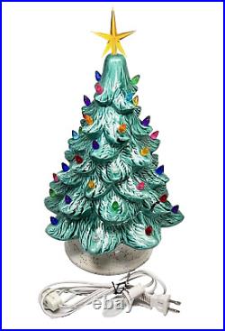 Vintage Ceramic Tabletop Christmas Tree Multi Color w Light and Base 15.25in