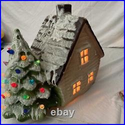 Vintage Ceramic Trim N' Glo Marcia Lighted Christmas Mountain Tree House Cabin