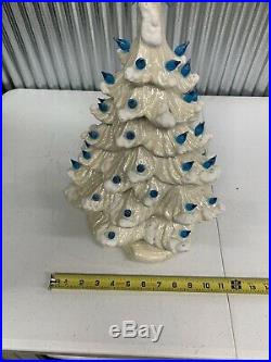 Vintage Ceramic White Christmas Tree Large Blue Tips