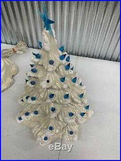 Vintage Ceramic White Christmas Tree Large Blue Tips