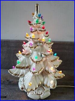 Vintage Ceramic White Gold Iridescent Christmas Tree