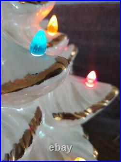 Vintage Ceramic White Gold Iridescent Christmas Tree