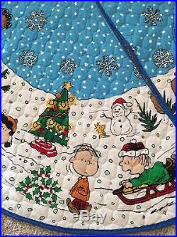 Vintage Charlie Brown Peanuts Christmas Tree Skirt Quilted 54 Diameter Handmade
