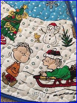 Vintage Charlie Brown Peanuts Christmas Tree Skirt Quilted 54 Diameter Handmade