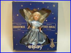 Vintage Christmas Angel Tree Top Topper Composition Doll Blue Dress Blonde Box
