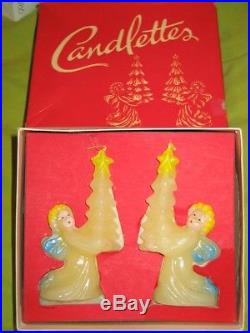 Vintage Christmas Angel W Tree Candle Set Candlettes IB