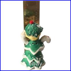Vintage Christmas Bell Tree Girl Fairy Candy Cane Holder Green Porcelain 3