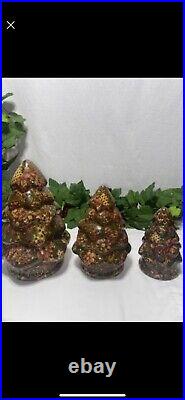 Vintage Christmas Ceramic 1994 Tree Trio By Patricia Reach Decoupage Floral Rare
