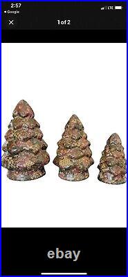 Vintage Christmas Ceramic 1994 Tree Trio By Patricia Reach Decoupage Floral Rare