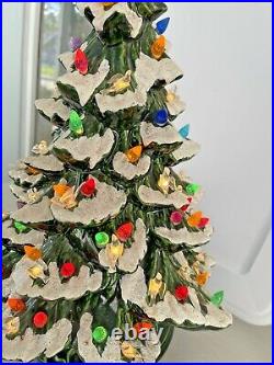 Vintage Christmas Light Up Ceramic Tree & Base Holland Mold Star Topper 18 Bird