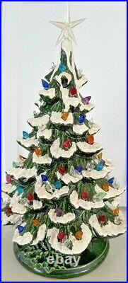 Vintage Christmas Light Up Ceramic Tree & Base Holland Mold Star Topper 18 Bird