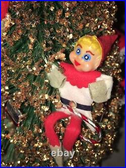 Vintage Christmas MUSICAL PIXIE Elf Bend Knee Ornament TREE Japan