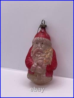 Vintage Christmas Ornament Santa Claus with Tree, 3.5 inches, Mercury Glass, Blow