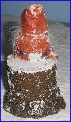 Vintage Christmas Santa Candy Container Sitting on Tree Trunk Stump