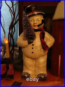 Vintage Christmas Snowman Figurine Ragon House with Tree LARGE
