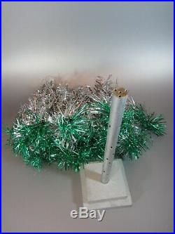 Vintage Christmas Table Top Tree 25 Branch 2 FT Silver w Fountain green Aluminum