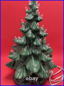 Vintage Christmas Tree Atlantic Mold Ceramic 16 Hand Painted 1981 Scroll Base