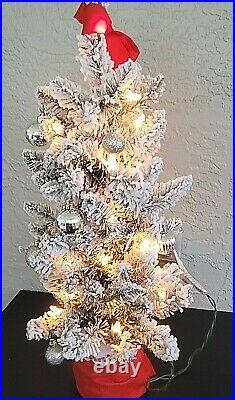 Vintage Christmas Tree Bottle Brush Table Top Lighted Frosted Silver Mirror Ball