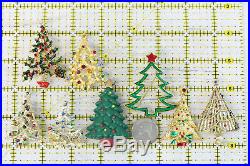 Vintage Christmas Tree Brooch Lot 8 Pc Rhinestone Enamel Retro Pin Xmas Holiday