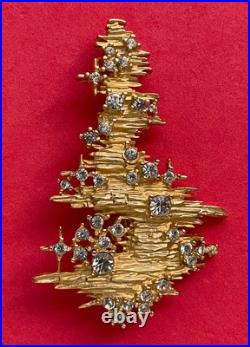 Vintage Christmas Tree Brooch Pin Erwin Pearl Gold Book Piece Signed Rare Htf