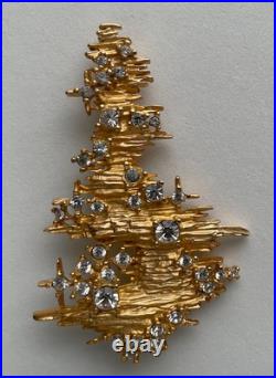 Vintage Christmas Tree Brooch Pin Erwin Pearl Gold Book Piece Signed Rare Htf